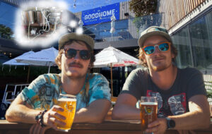 men having a beer at the Good Home and thinking about home brewing.