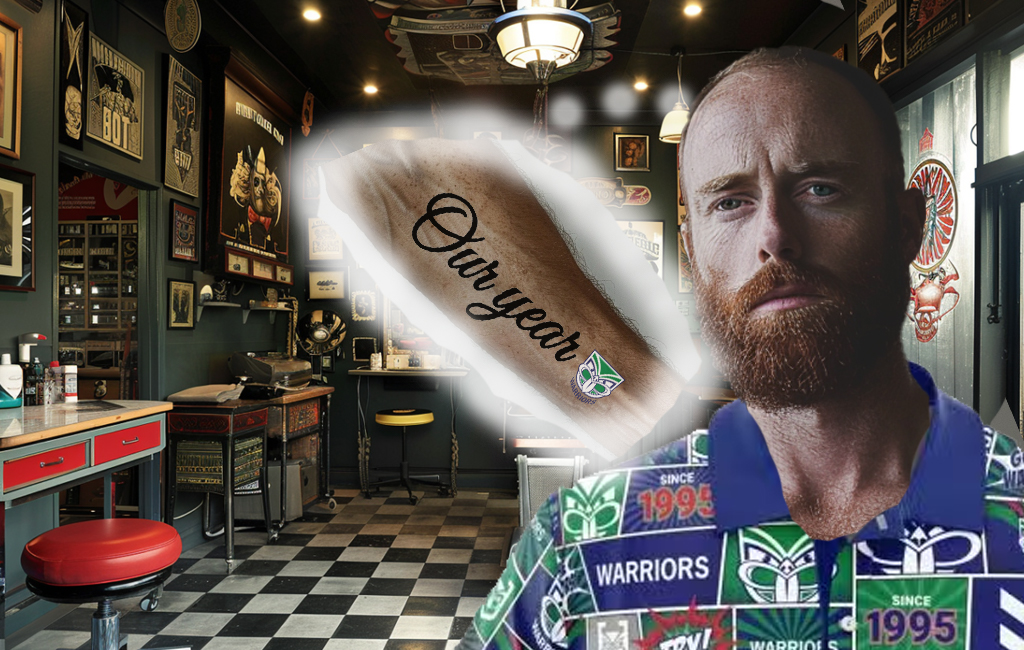man at tattoo parlour thinking about our year tattoo