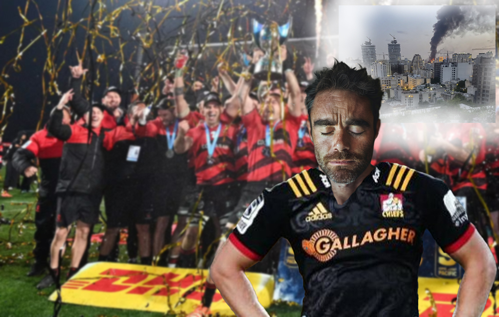 chiefs fan thinking about iran while crusaders celebrate
