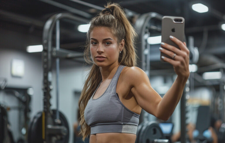 gym girl taking selfie at gym.