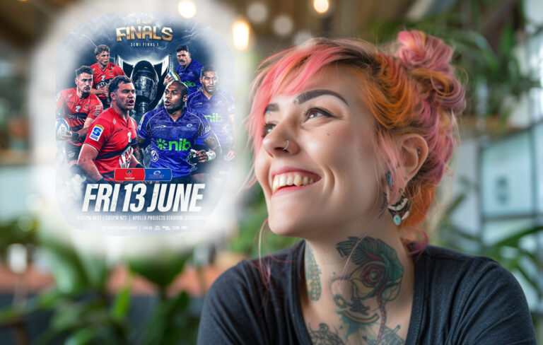 hipster girl with pink hair thinking about super rugby semifinal