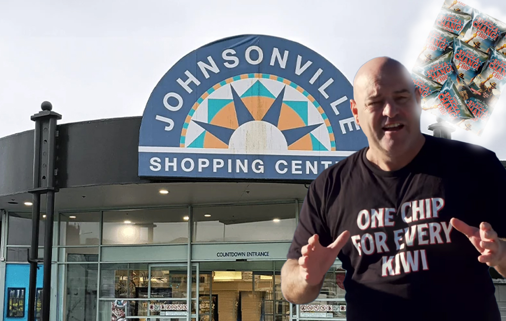 Leigh Hart outside Johnsonville Mall with his snackachangi chips