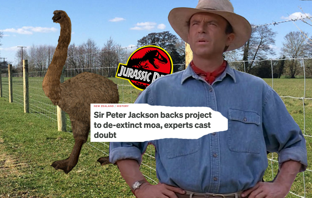 Sam Neill thinking about moa in paddock.