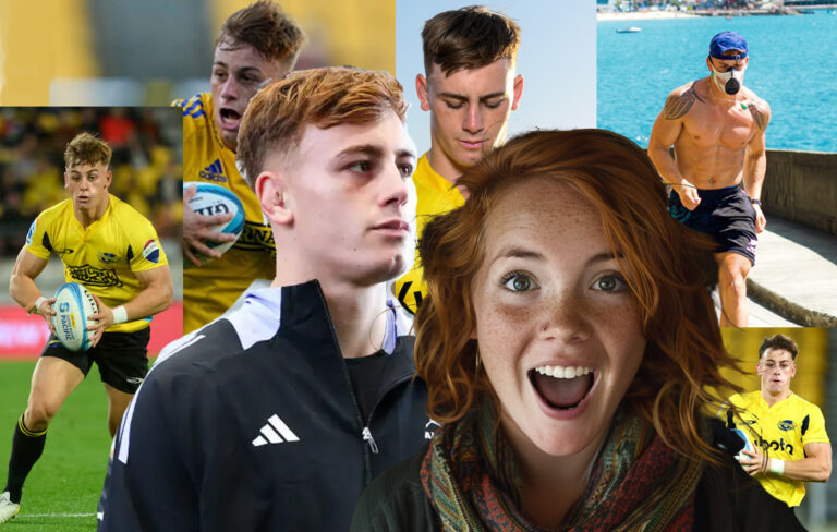 Woman excited with ruben love montage behind her