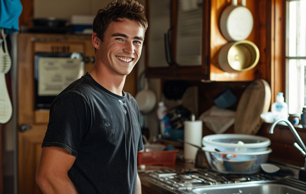 man in dirty kitchen