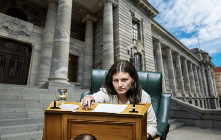 chloe at her desk outside parliament