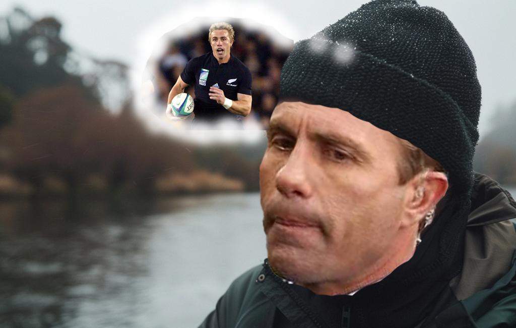 Justin Marshall on waikato river thinking about playing days.