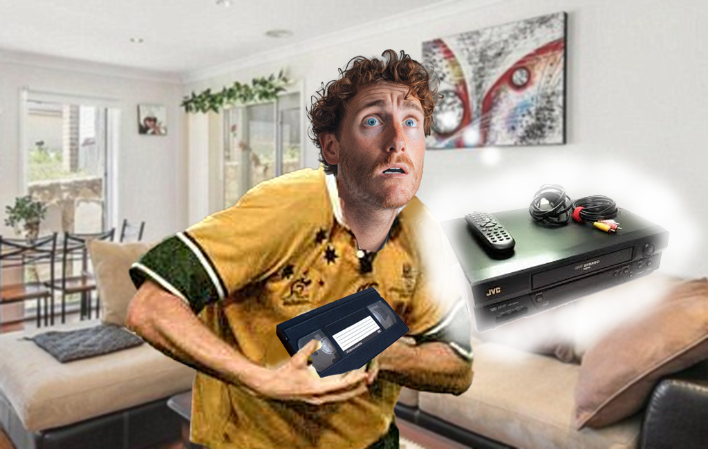 aussie fan with VHS tape looking for VCR