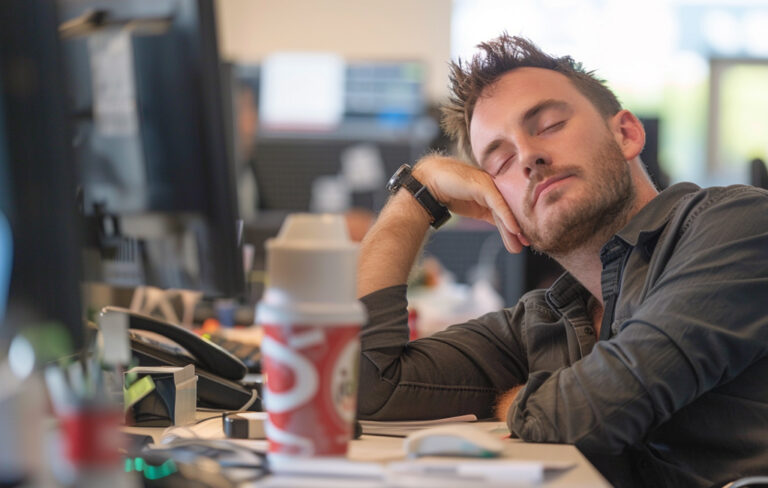 man asleep at desk