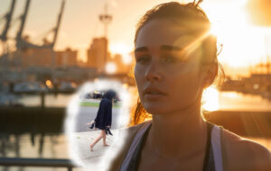 woman running and disappointed thinking about someone's walk of shame