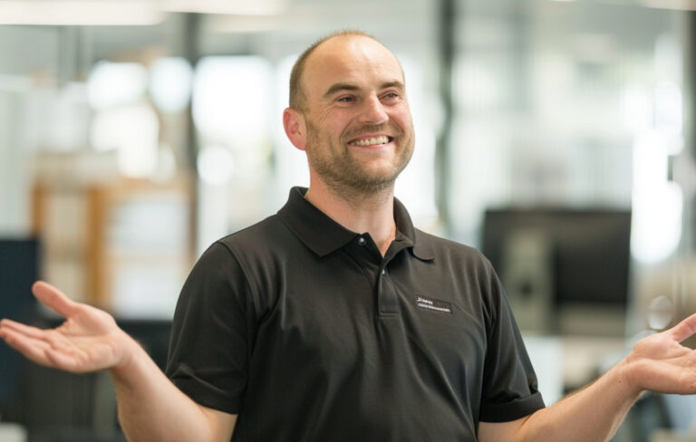 balding man in office