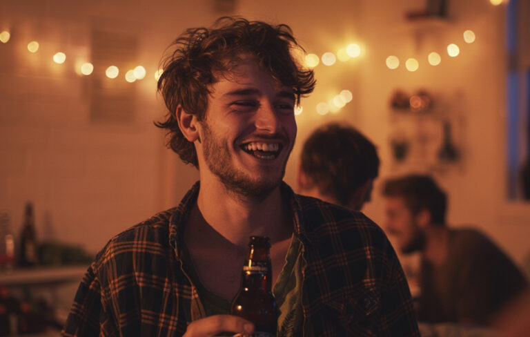 man with beer at party