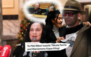 Te Pati Maori MPs and news headline.
