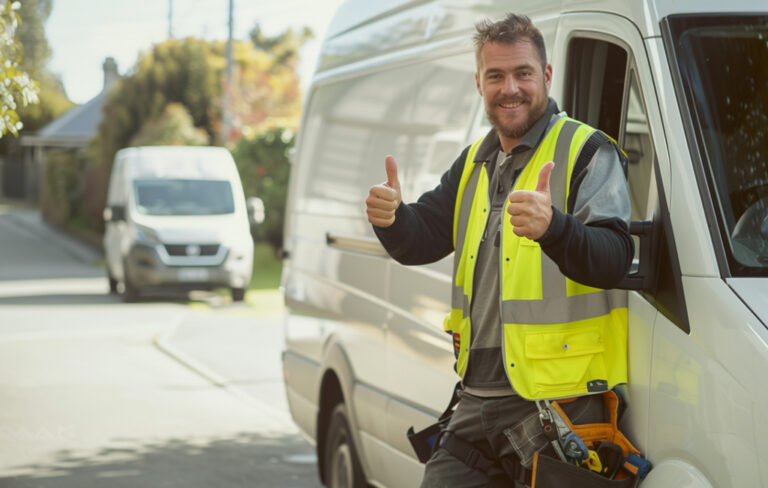 tradie giving thumbs up by van