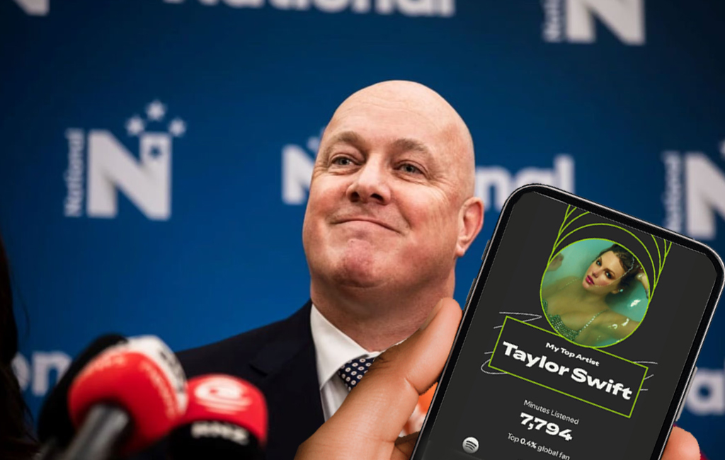 Chris Luxon and his taylor swift Spotify Wrapped result.