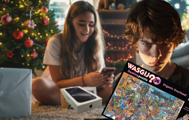 girl getting iphone and boy getting puzzle