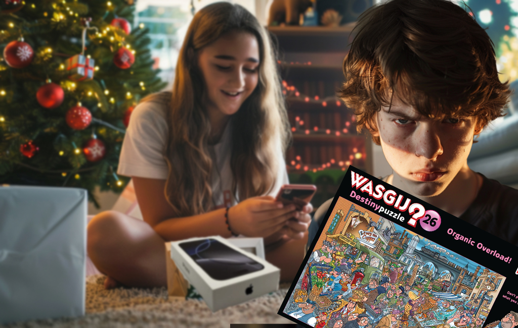 girl getting iphone and boy getting puzzle
