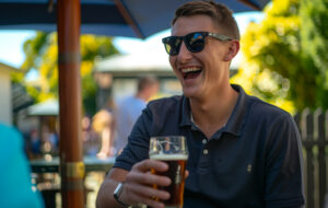 man having beer on sunny day.