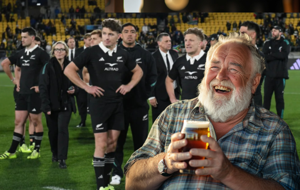 old boy with beer laughing at all blacks