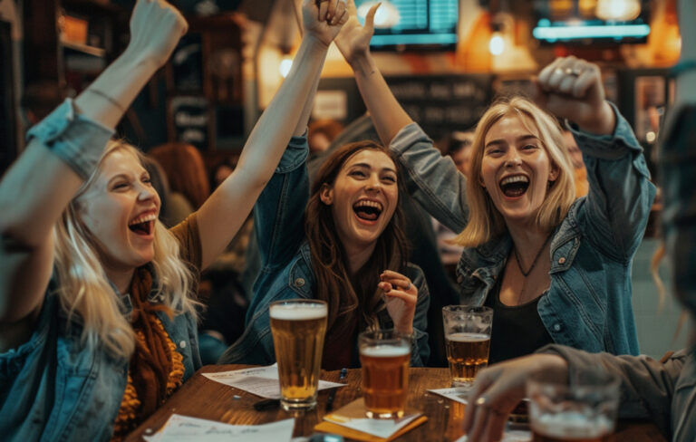millennials celebrating pub quiz win