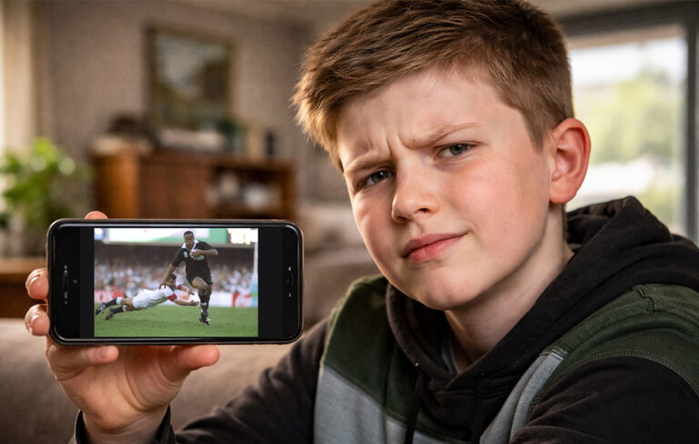kid with Jonah Lomu on phone
