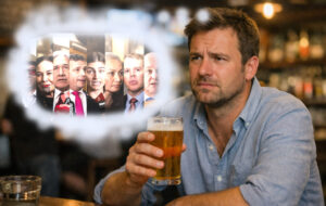 man with beer considering politicians