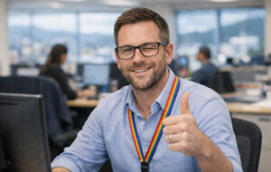 office worker giving thumbs up