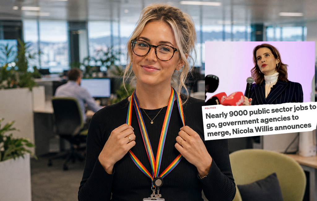 woman wearing two rainbow lanyards