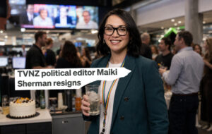 maiki sherman having a drink at the newsroom