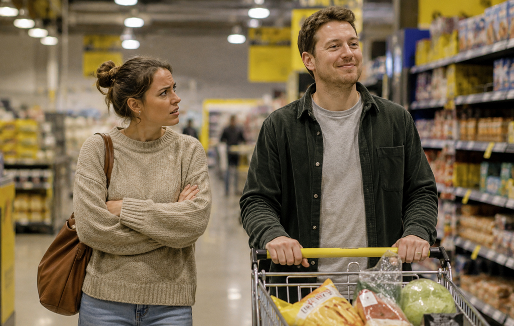couple shopping at pak n save.