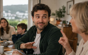 man looking at mum