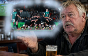old boy at pub visualising pink and yellow boots on all blacks.