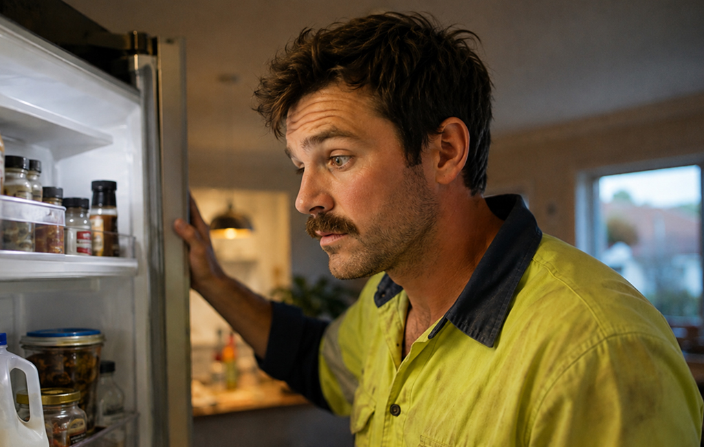 man looking in fridge