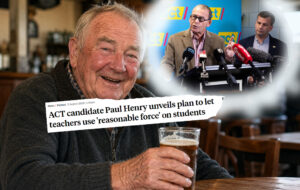 Old boy having a beer with Act in a bubble
