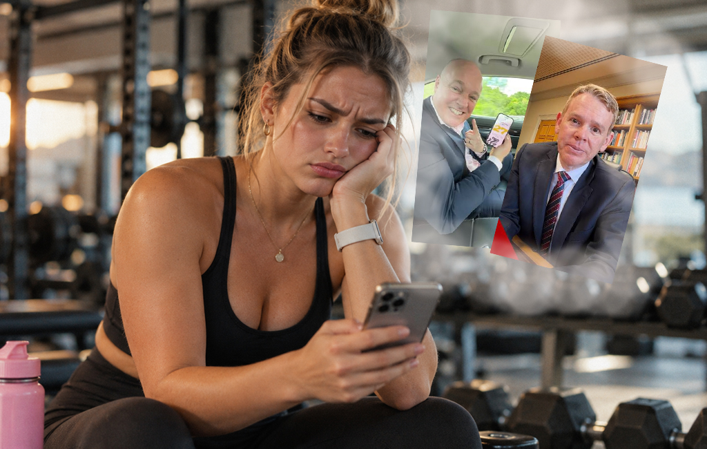 woman in gym disappointed looking at chrises on phone