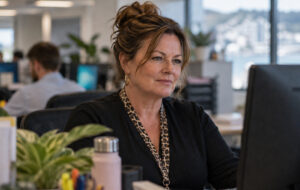 woman on computer in office
