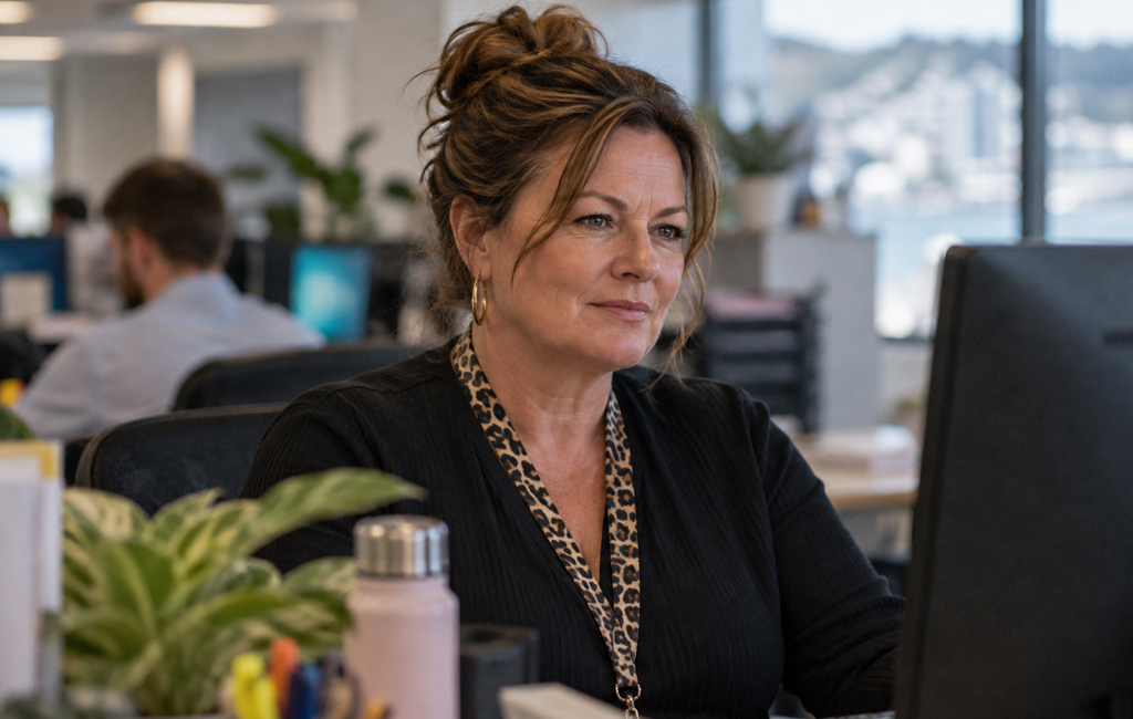 woman on computer in office